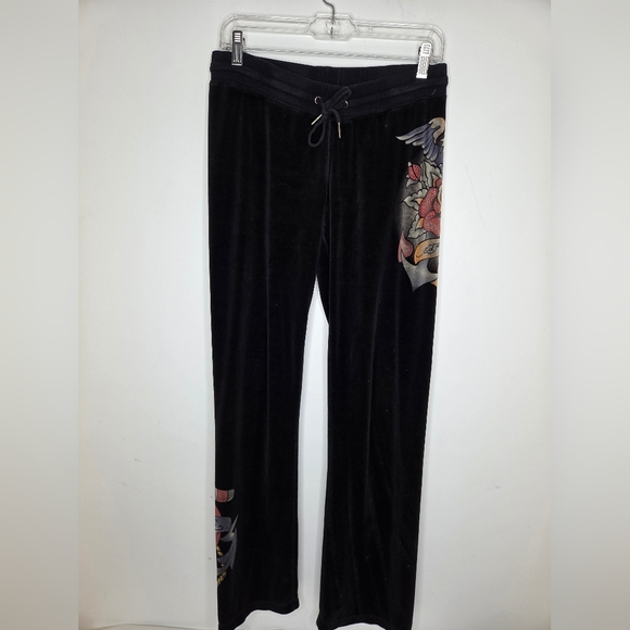 Ed Hardy Size M Luxurious BlackVelvet Sweat Pants - Picture 2 of 13